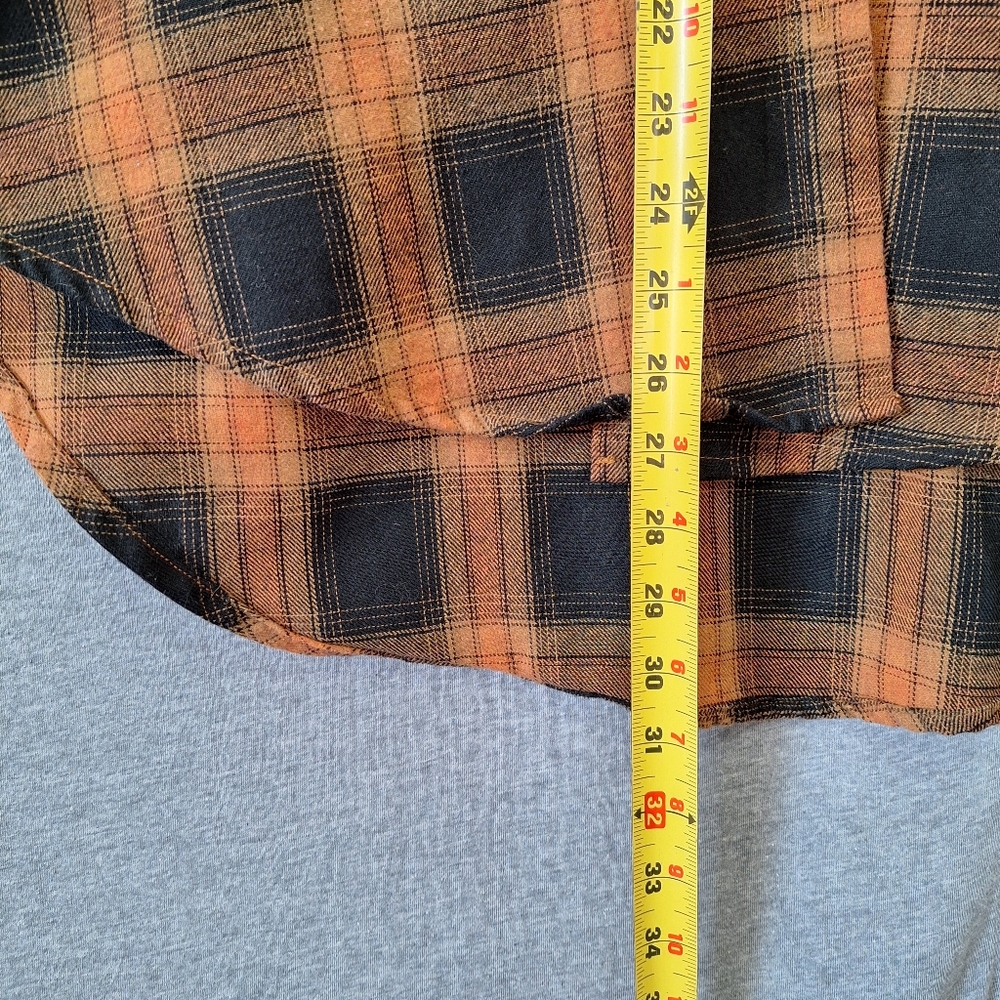 Spoon Jeans Women's Oversized Hi-Lo Plaid Flannel Size Medium Orange And Black - Picture 8 of 11